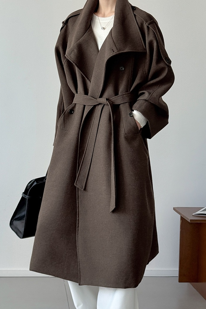Tall Fit Double Breasted Long Chic Elegant Overcoat - Fashionpara