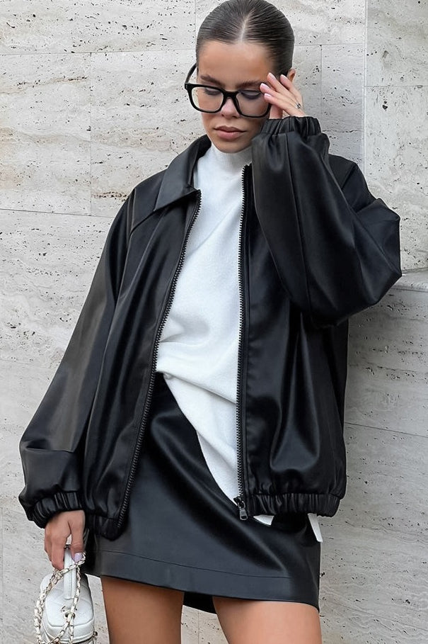 Loose Fit Moto Leather Jacket