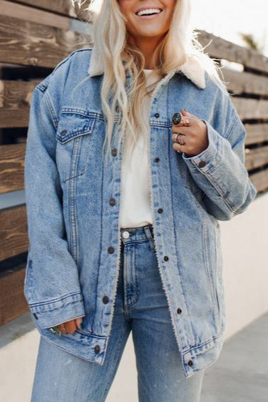 Fleece Lined Denim Bomber Jacket 2