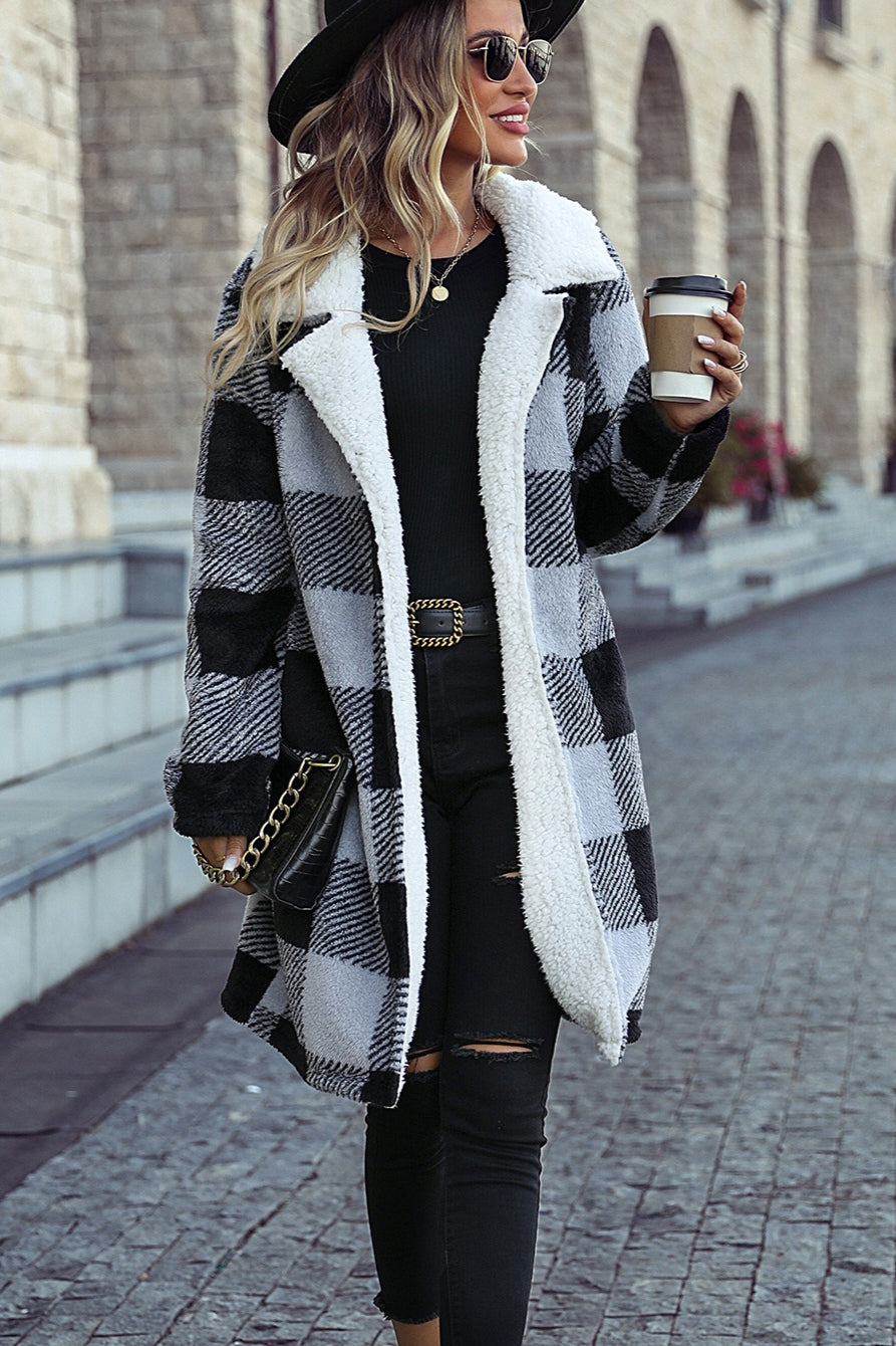 Stylish Lapel Plaid Open Front Coat for Effortless Elegance