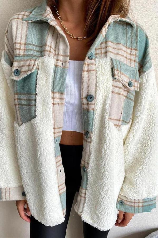 Florcoo  Pocket Check Stitching Plush Jacket（4 colors）