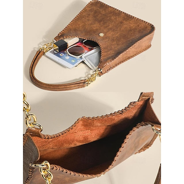 Hobo Bag with Chain Leather Strap Vintage Large