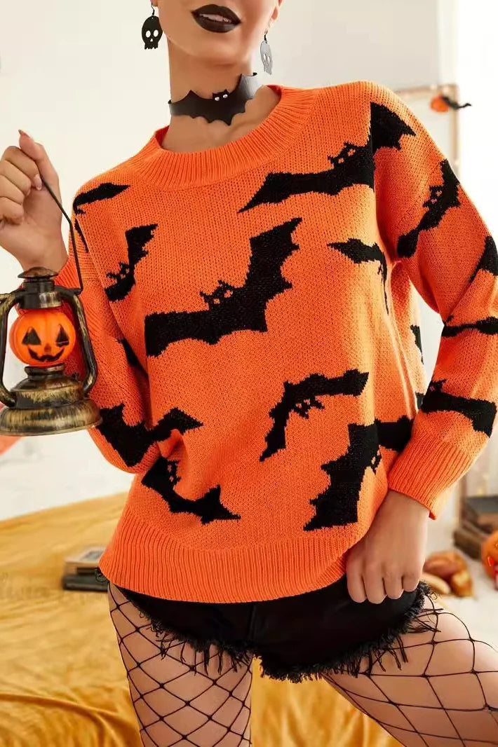 Elegant Halloween Jacquard Long Sleeve Sweater for Fall
