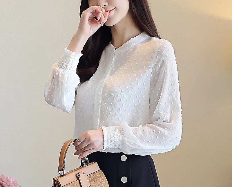 Spring Long Sleeve White Office Blouse