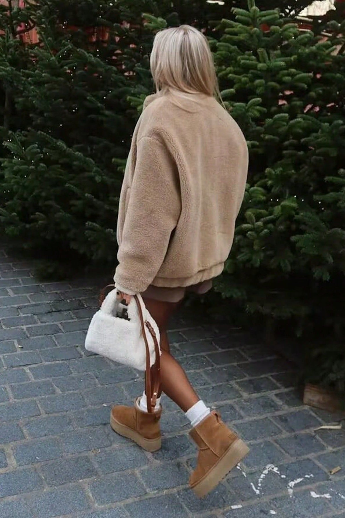 Fleece Faux Fur Bomber Coat - Fashionpara