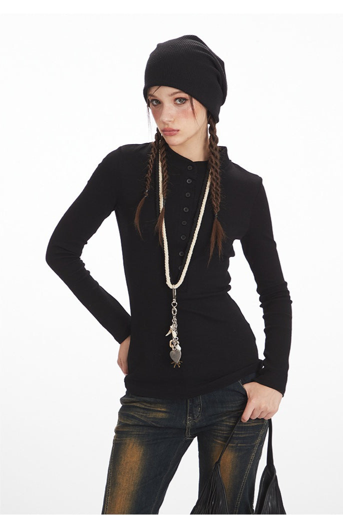 Structured Shoulder Slim Knit Top
