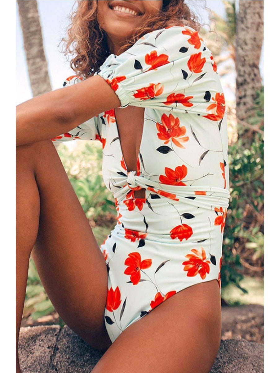 Floral Print Bandage Design Croci One-piece Swimsuit - Fashionpara