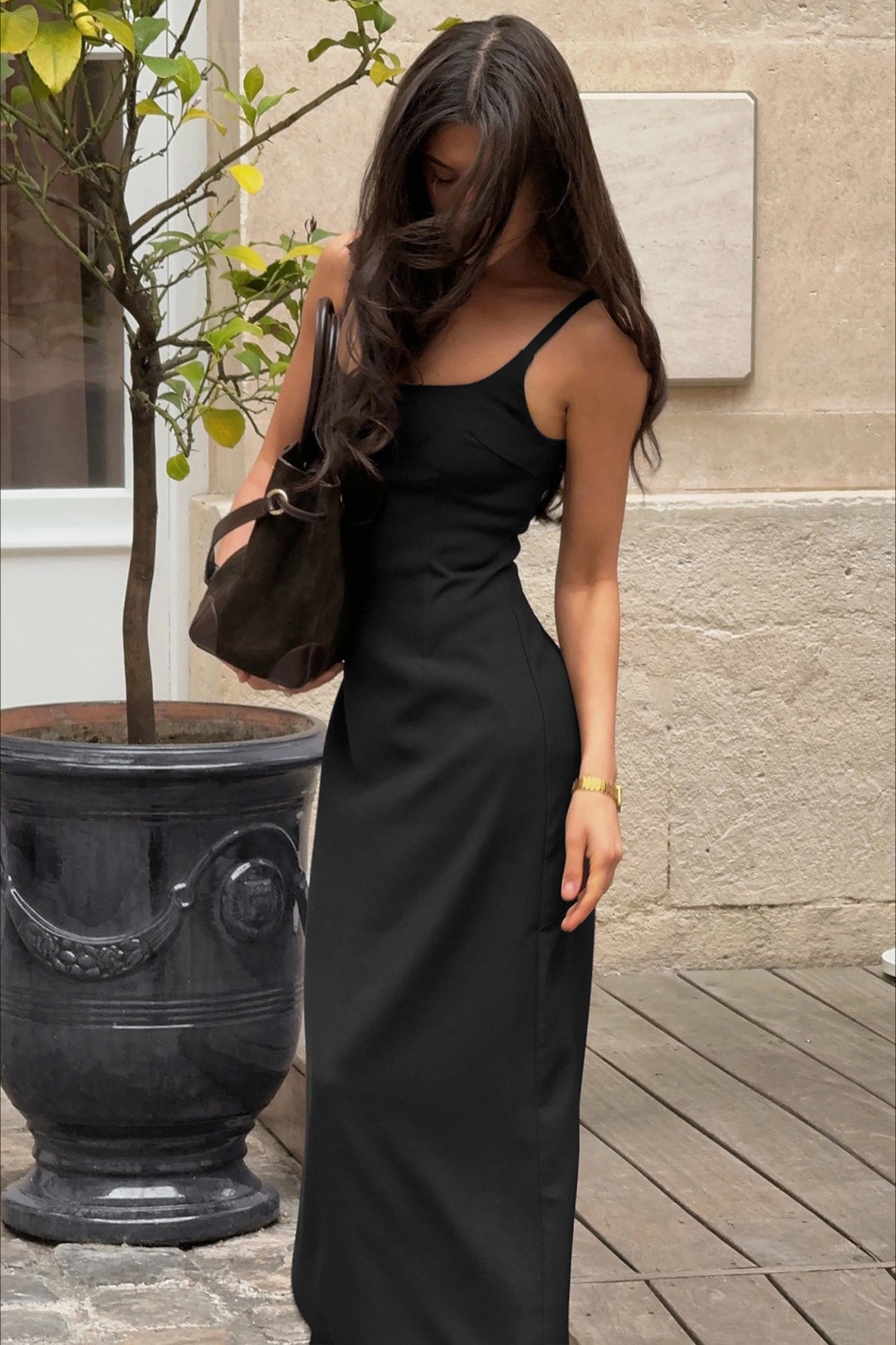 Square-Neck Spaghetti-Strap Bodycon Slip Maxi Dress