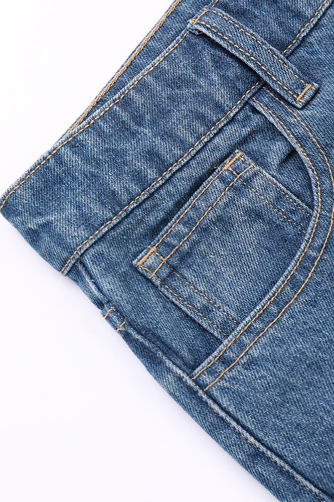 Metal Hole Hollow Out Straight Jeans