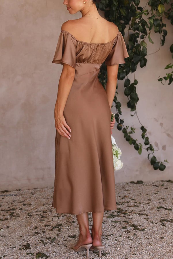 Satin Short Sleeve Sexy Off Shoulder Dress - View 5