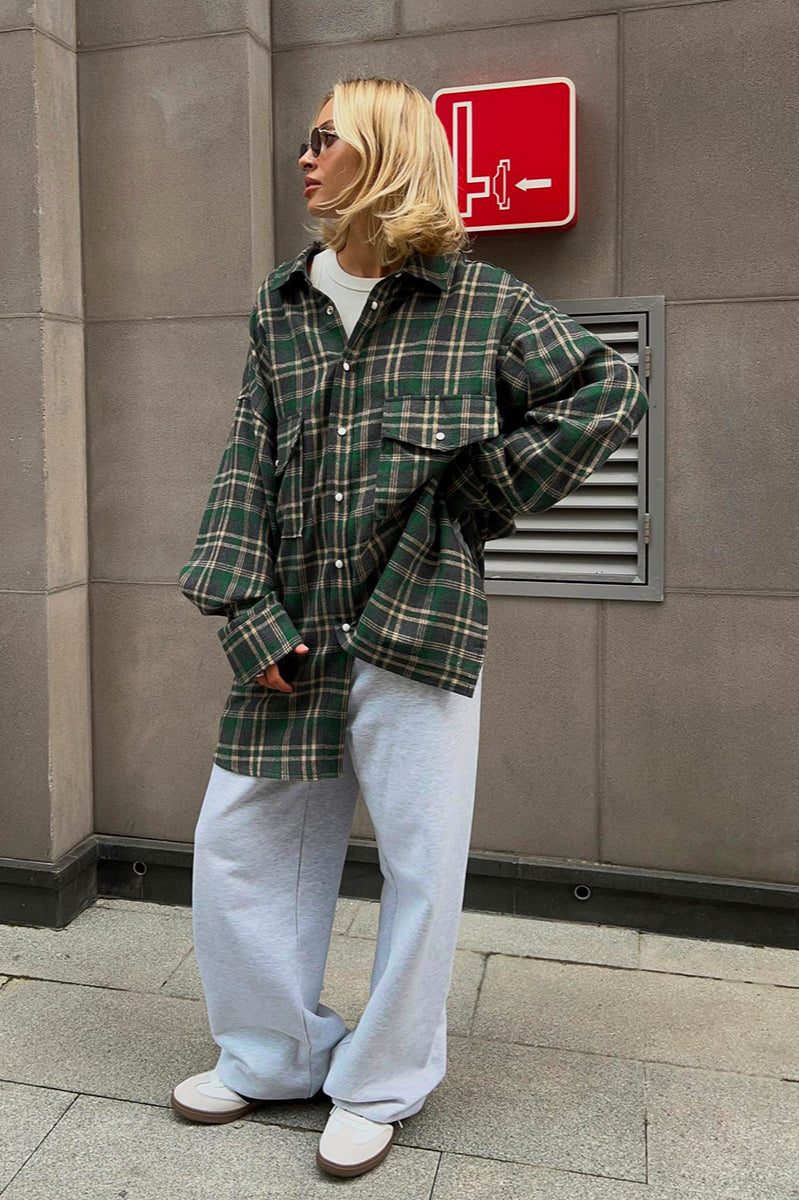 Plaid Striped Mid-Length Blouse