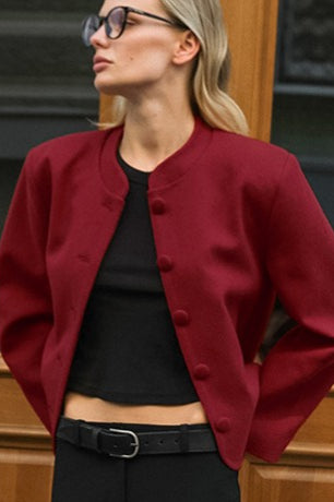 Elegant Red Wool Blazer Jacket