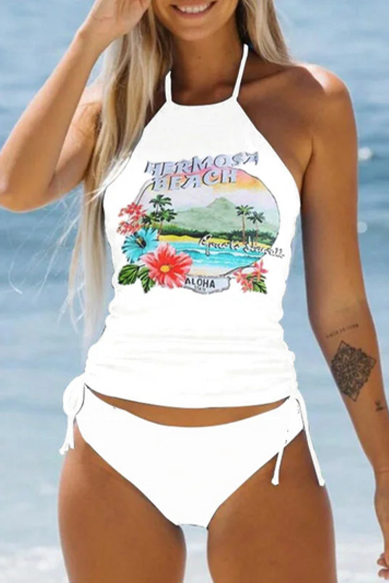 Her Mosa Beach Letters Floral Print Two Piece Swimwear