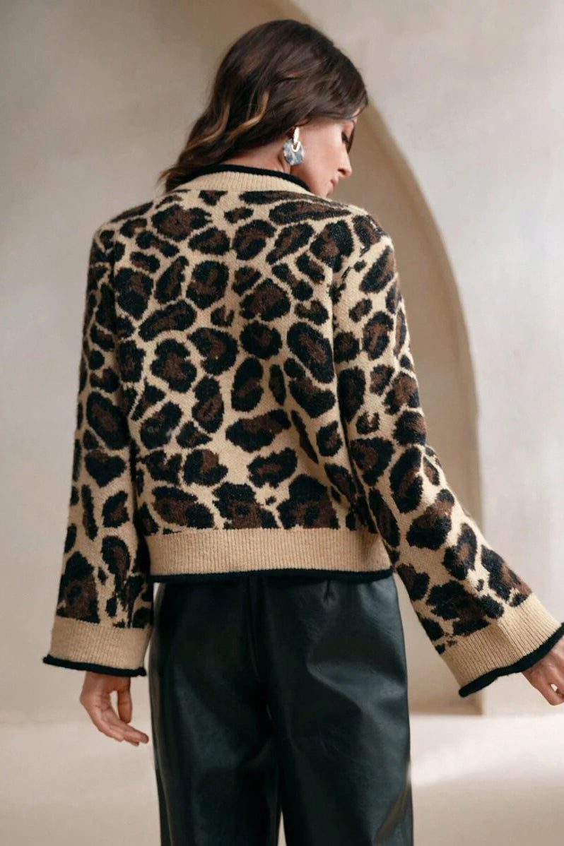 Chic Slouchy Leopard Knit Cardigan for Effortless Style