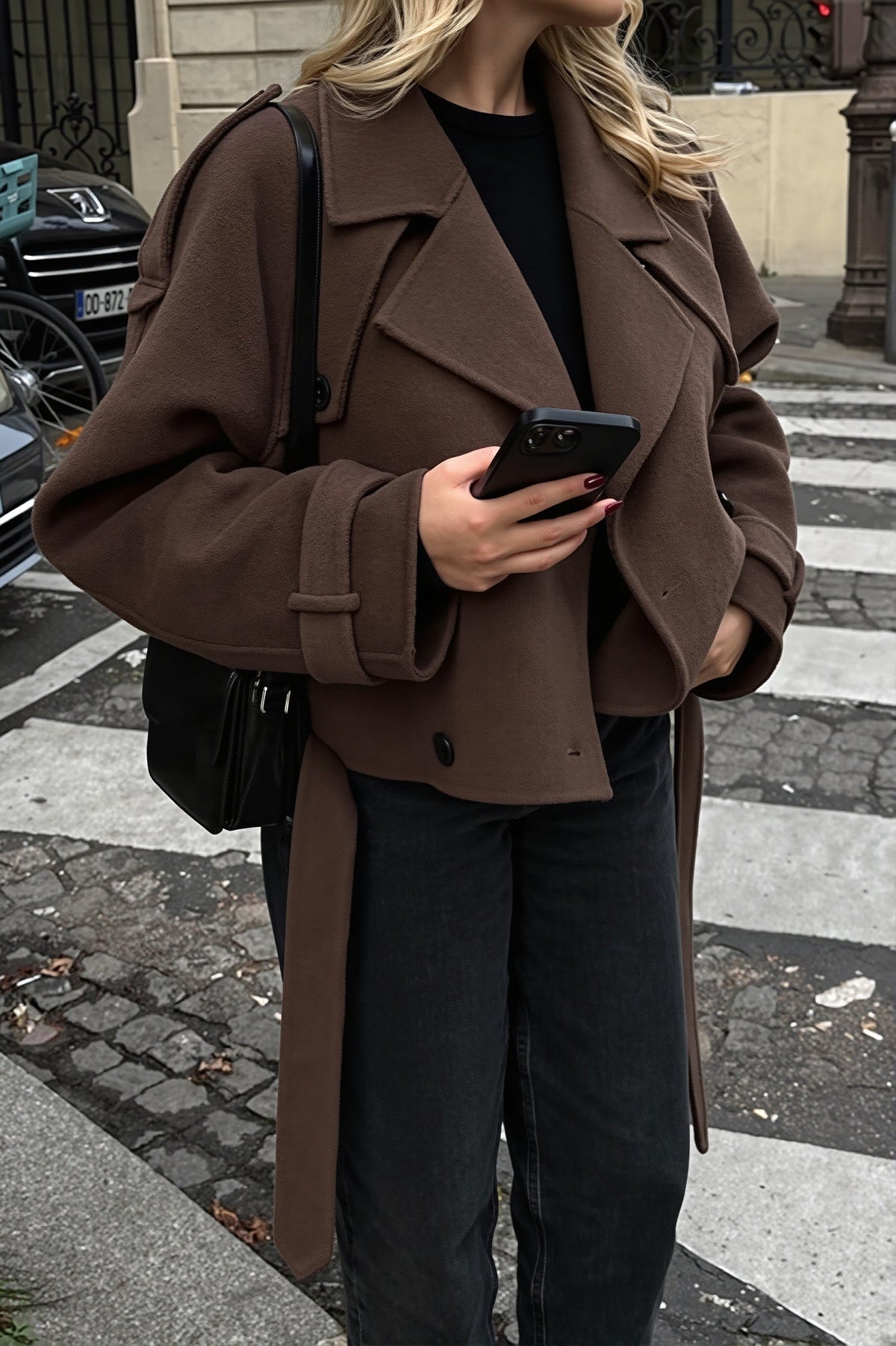 Wool Look Belted Double Breasted Coat 4