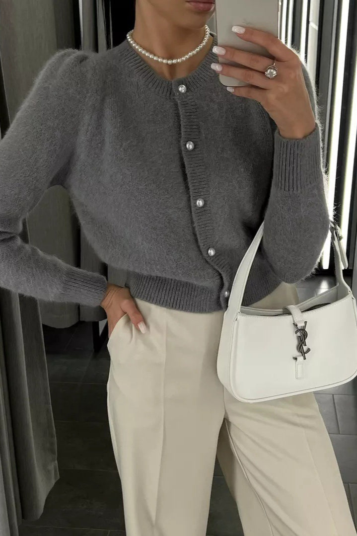 Minimalist Crew Neck Button Front Knit Cardigan 8