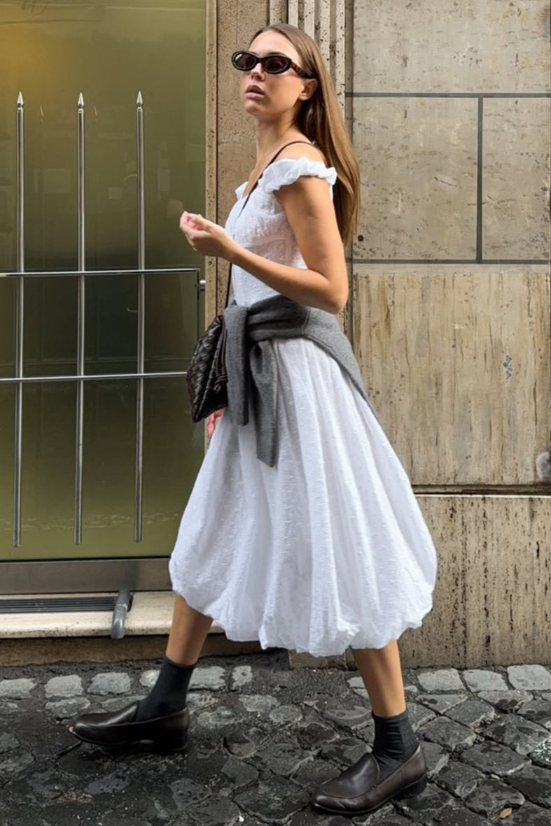 Off Shoulder Ruched Bubble Hem Midi Dress 2