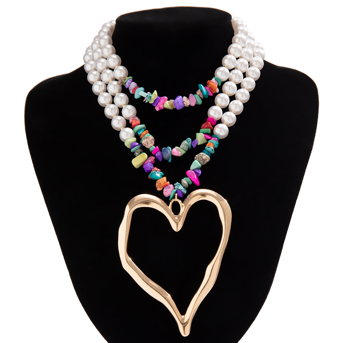 Retro Three-layer Big Heart Turquoise Necklace