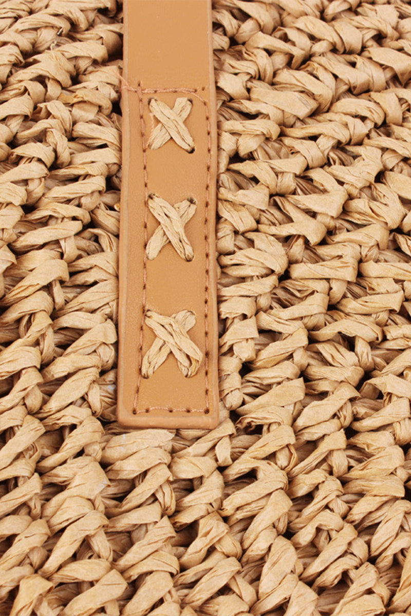 Trendy Leather Strap Woven Straw Beach Shoulder Bag - Fashionpara