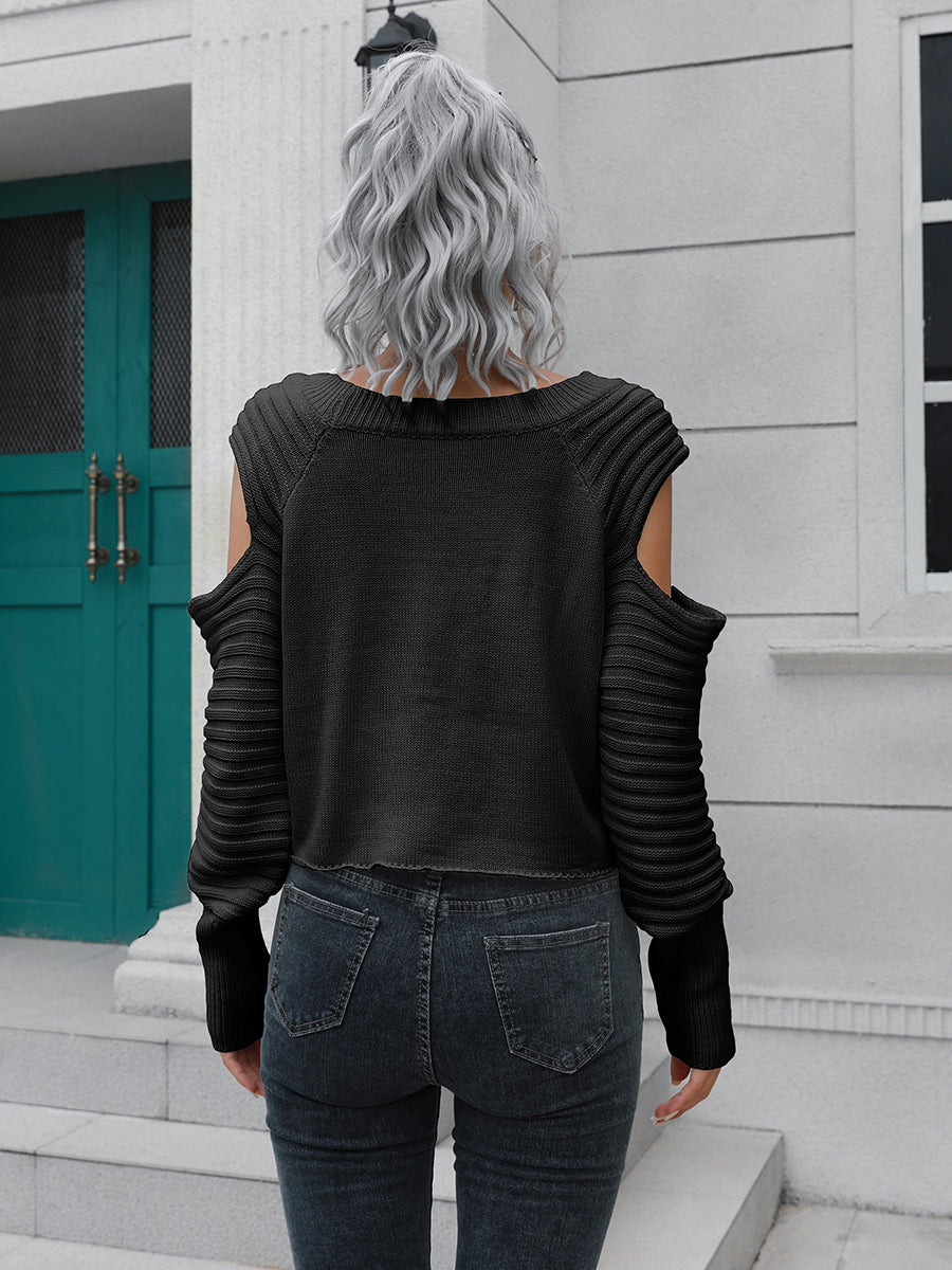 Ribbed Trim Cold-Shoulder Sweater 2