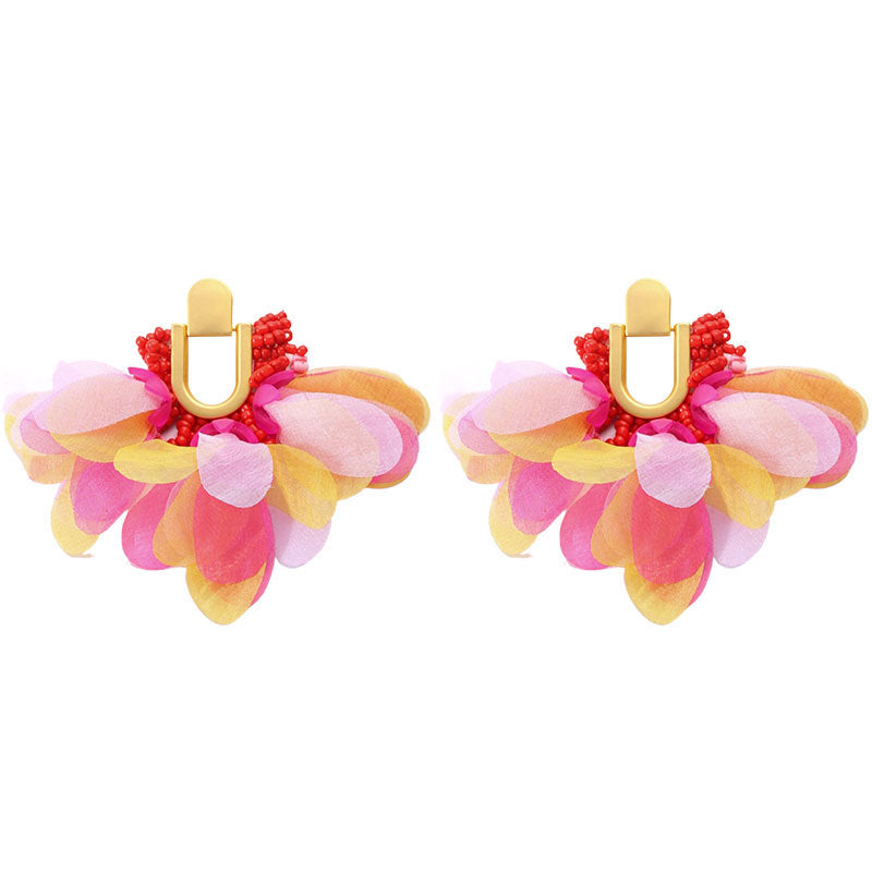 Handmade Fabric Floral Rice Bead Earrings