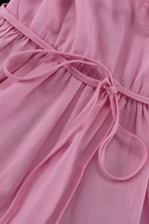 Linen Ruffle V-Neck Puff Sleeve Tiered Maxi Dress 8