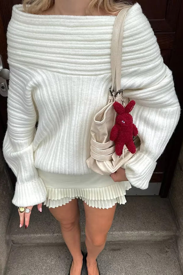 Lady Rin Casual Knitted Sweater with Unique Irregular Collar