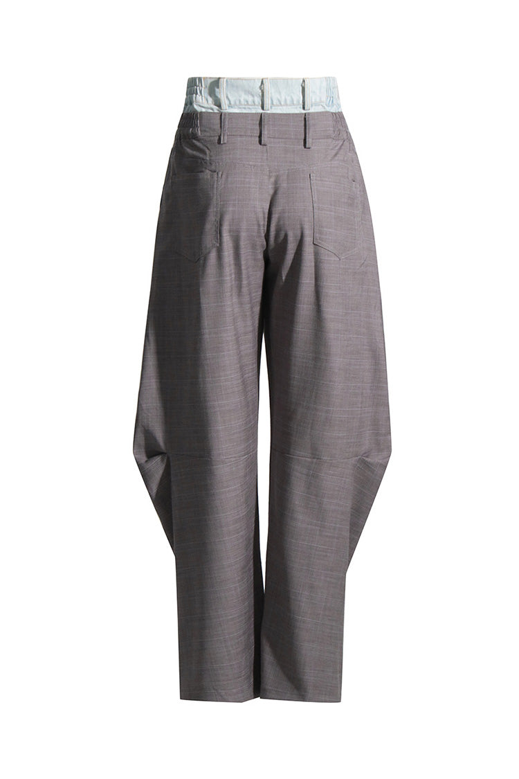 Edge Bicolor Double Waist High Rise Pleated Detail Hybrid Horseshoe Pants - Fashionpara