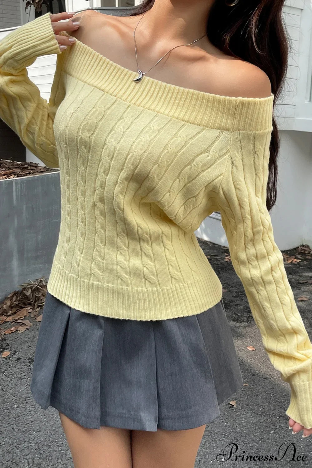 Edgy Long-Sleeve Knit Sweater Yellow / S