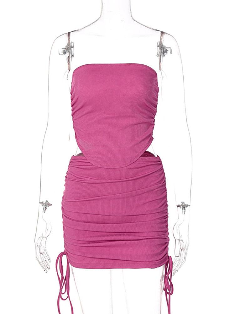 KittenAlarm - Edith Bandeau Style Top & Drawstring Skirt Set