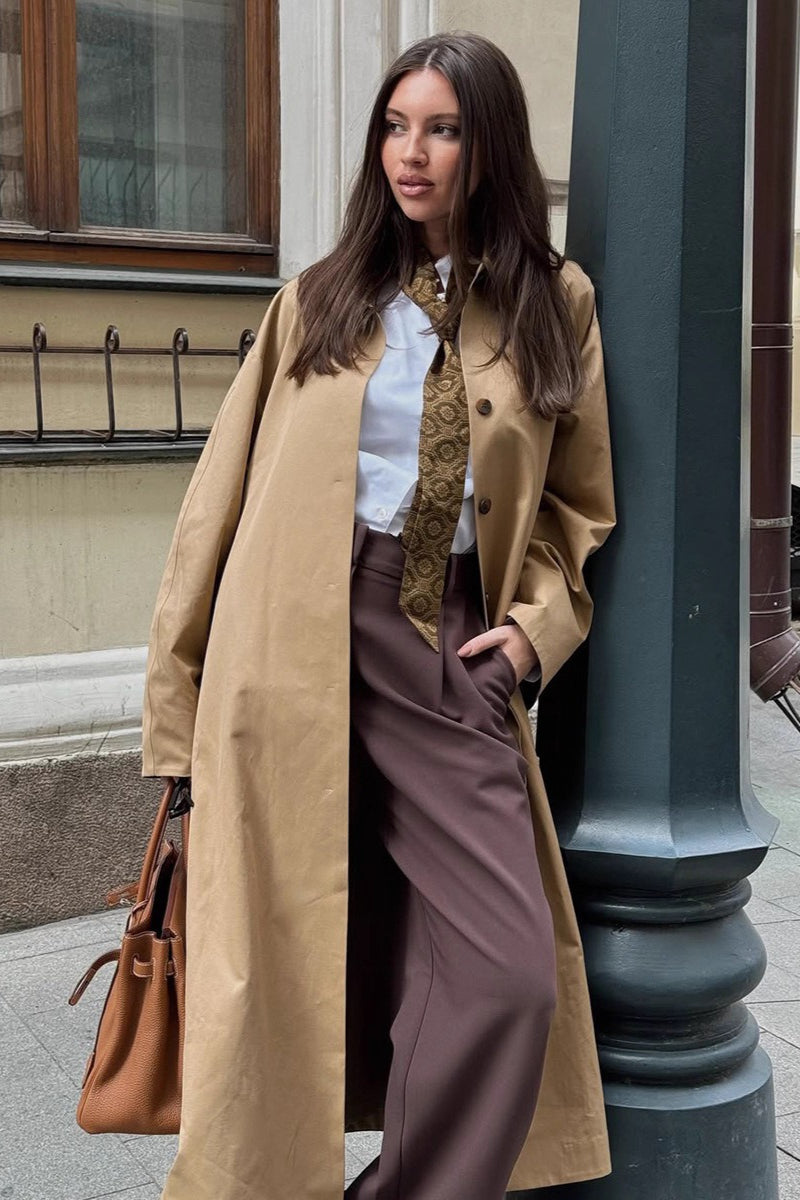 PrincessAce Minimalist Extra-Long Cotton Lapel Overcoat