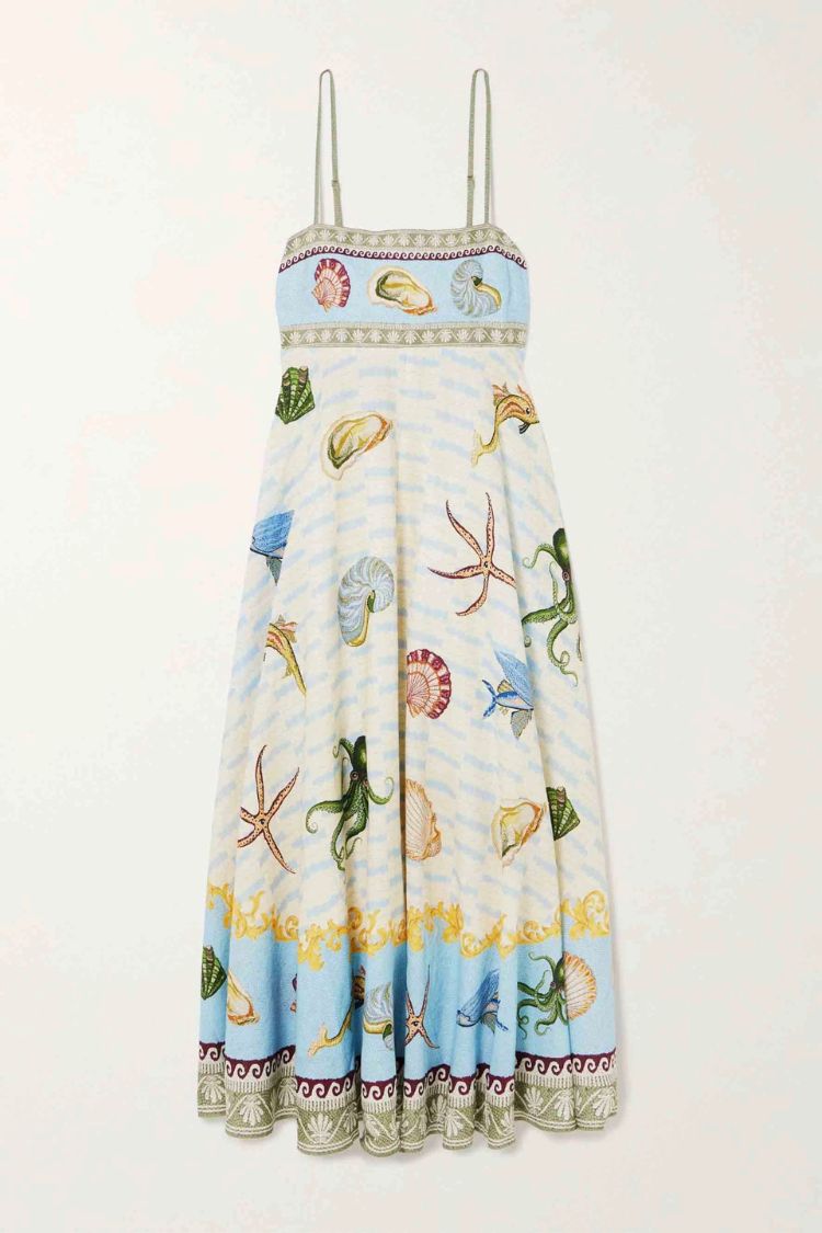 Unique Exquisite Deep Sea Floral Print Midi Dress - Fashionpara