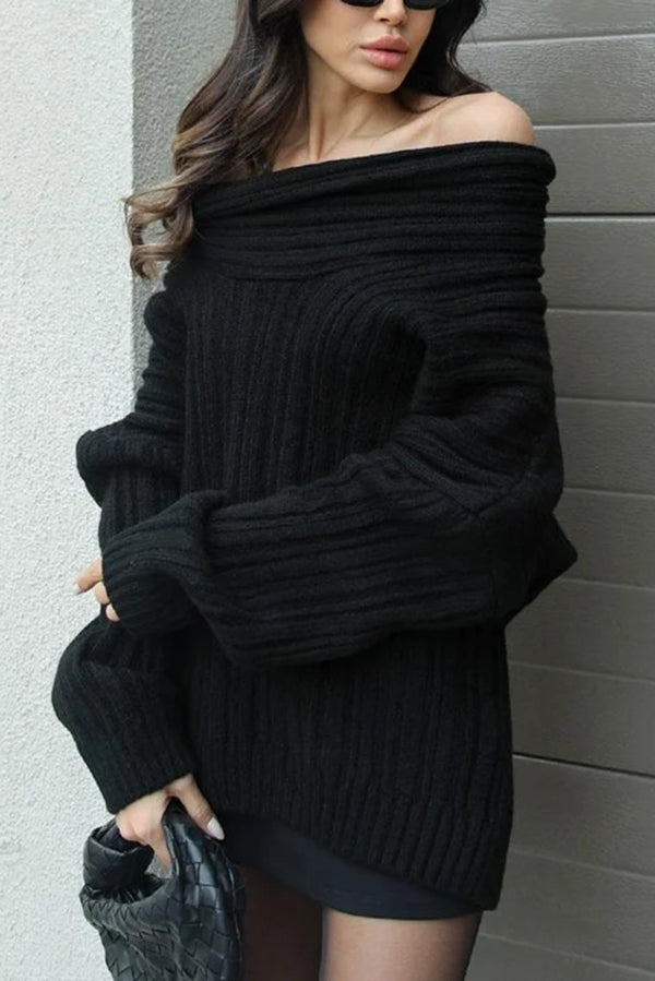 Lady Rin Casual Knitted Sweater with Unique Irregular Collar