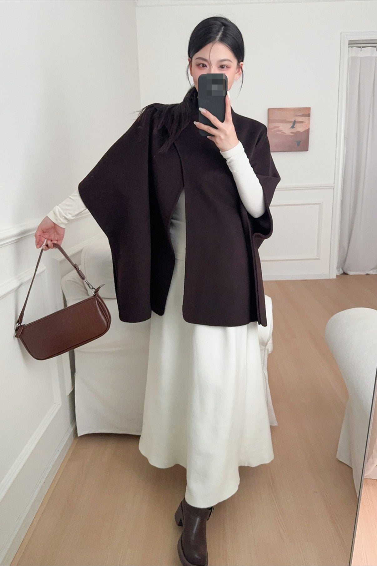 Wool Tencel Solid Scarf Shawl Cape Irregular Coat