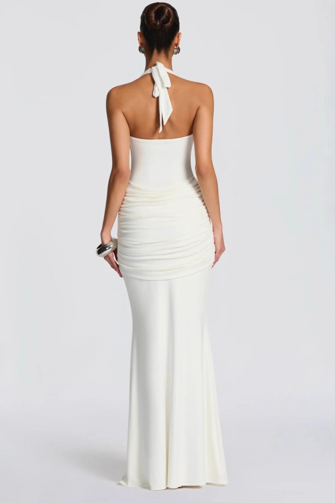 Halter Scoop-Neck Knot-Drape Jersey Fishtail Gown