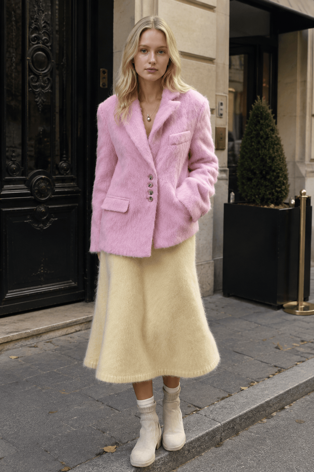 Fashion Pink Lapel Long Sleeves Blazer Jacket Loose