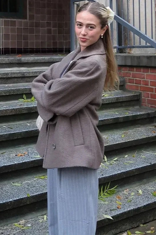 Double Breasted Wool Short Notch Lapel Coat - Fashionpara