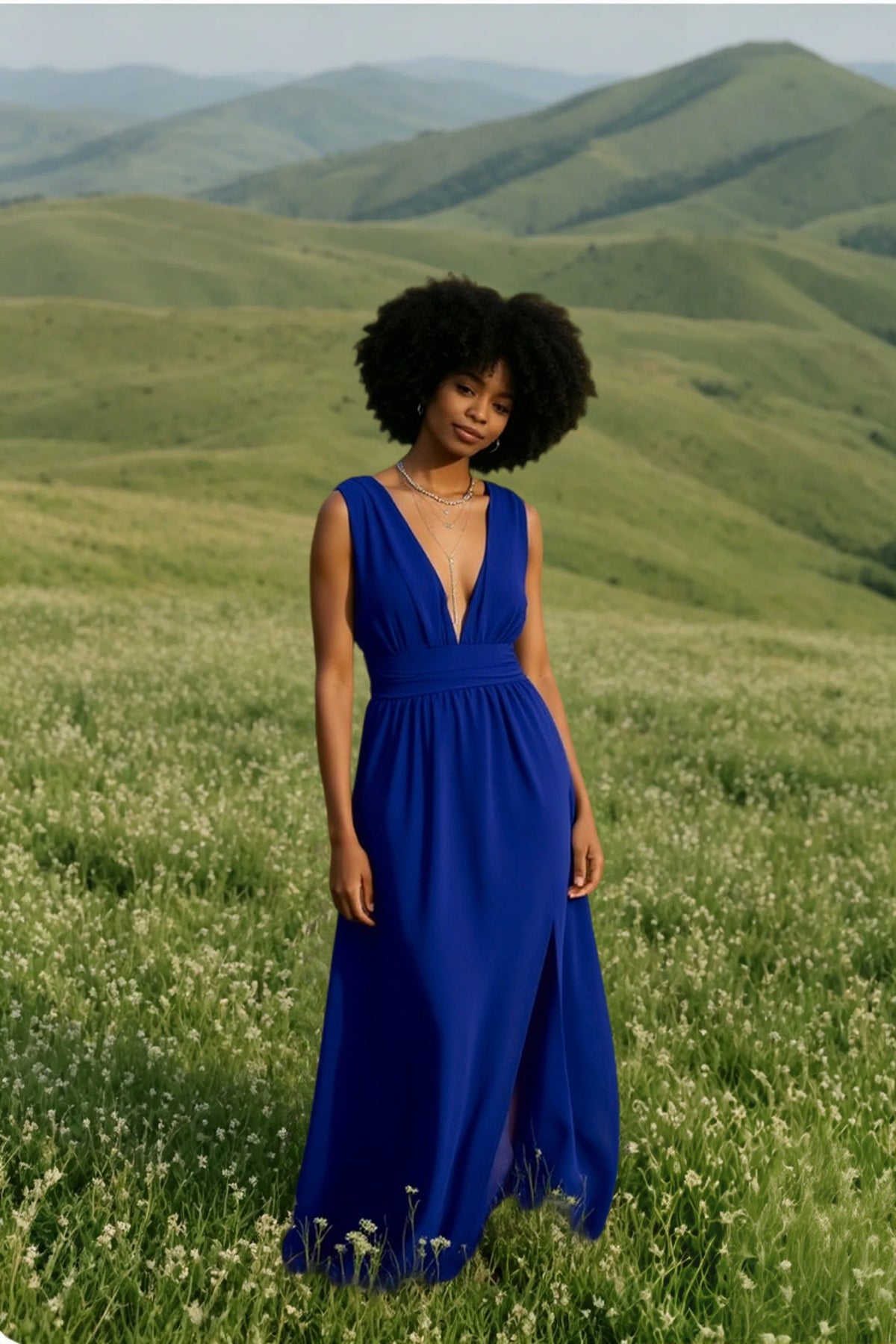 Chiffon Deep V-Neck Sleeveless Slit Maxi Dress