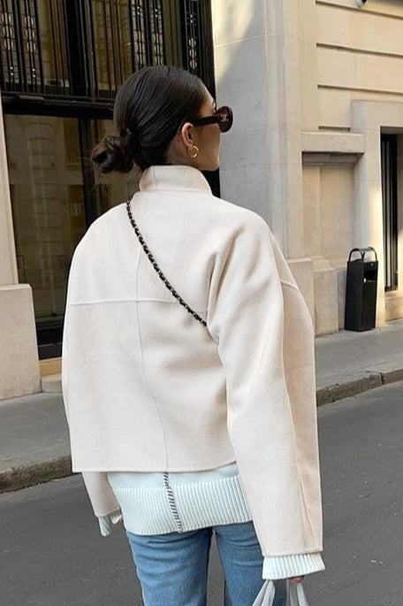Beige Wool V-Neck Jacket