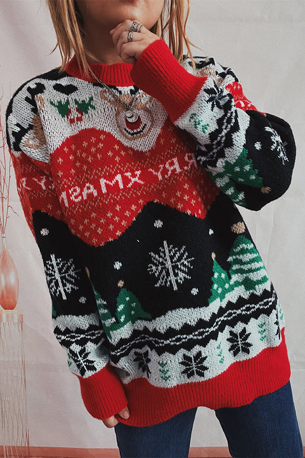 Festive Christmas Pattern Knitted Long Sleeve Sweater