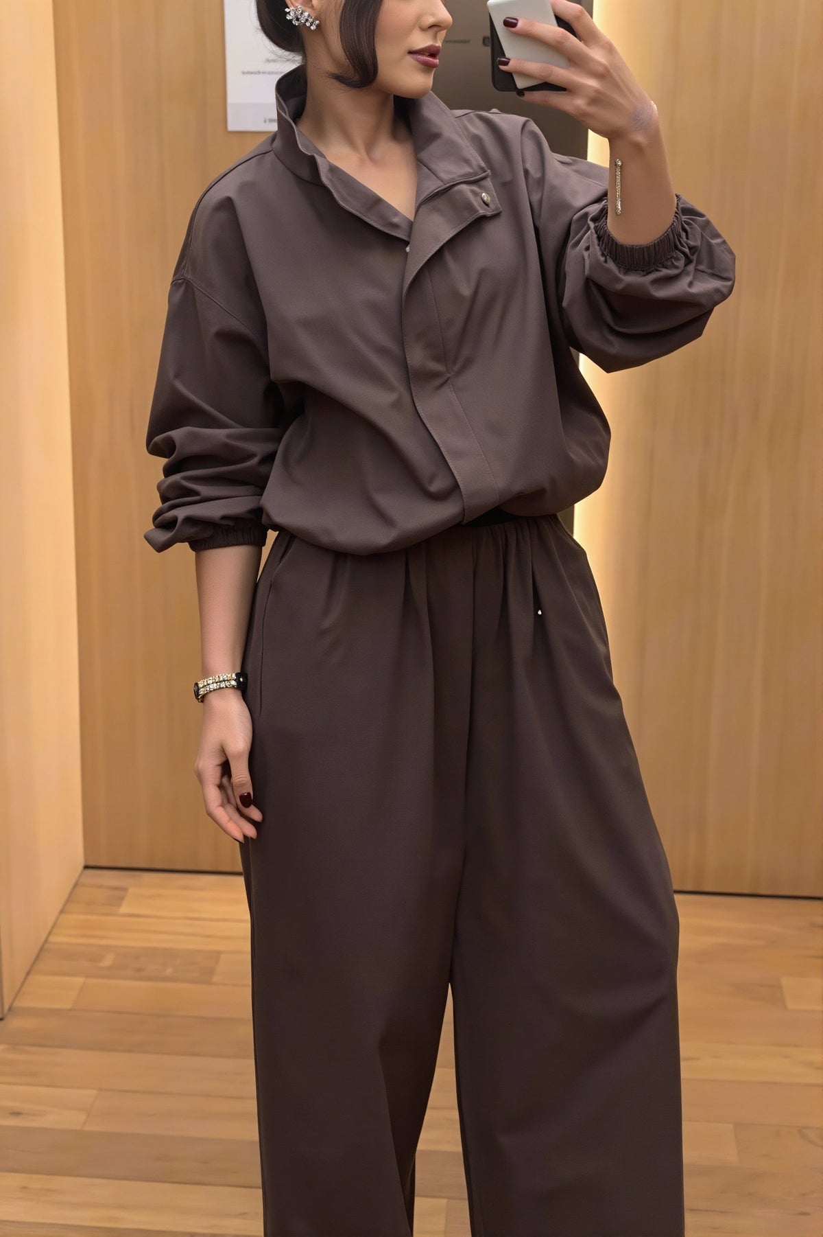 Cropped Zip Windbreaker Wide Leg Pants Set