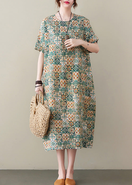 Geometric Mosaic Print Crew Neck Short Sleeve Shift Midi Dress - View 4