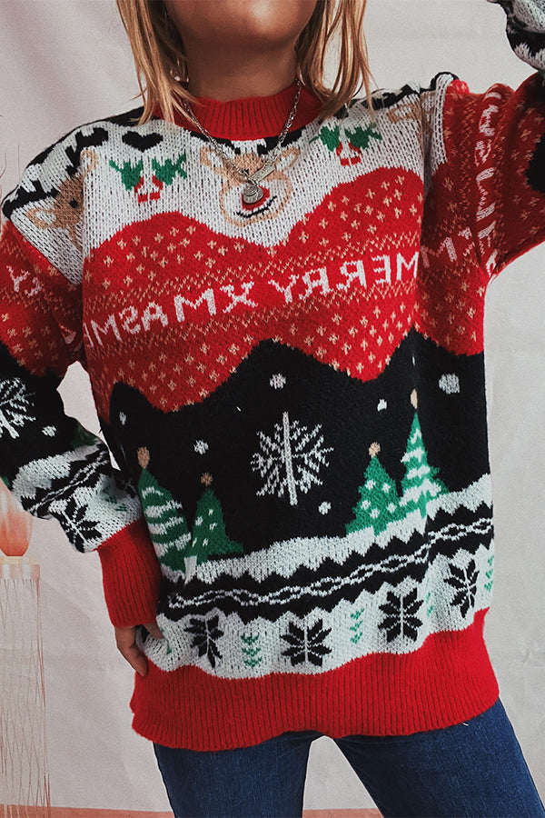 Festive Christmas Pattern Knitted Long Sleeve Sweater