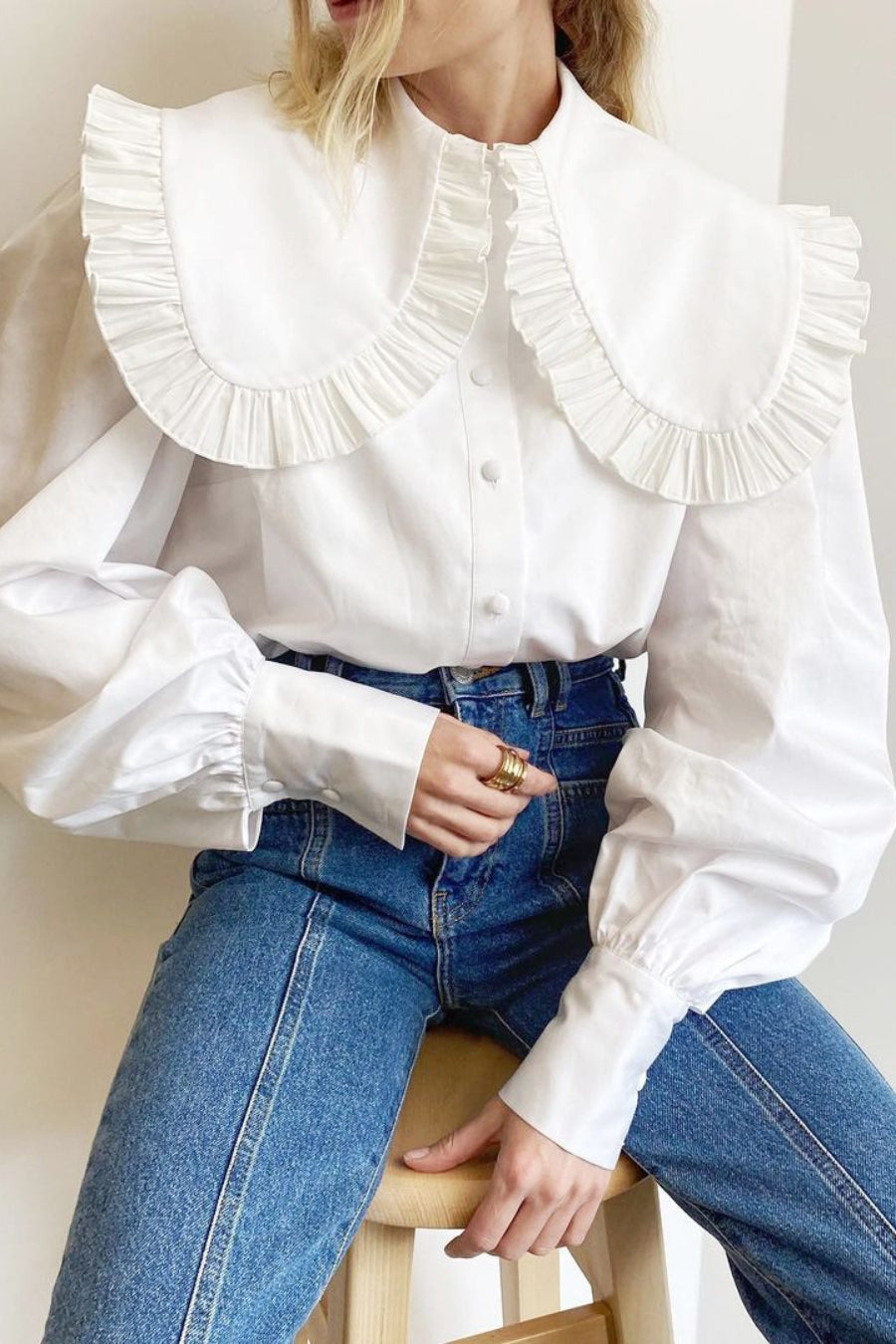 Ruffle Trim Peter Pan Blouse