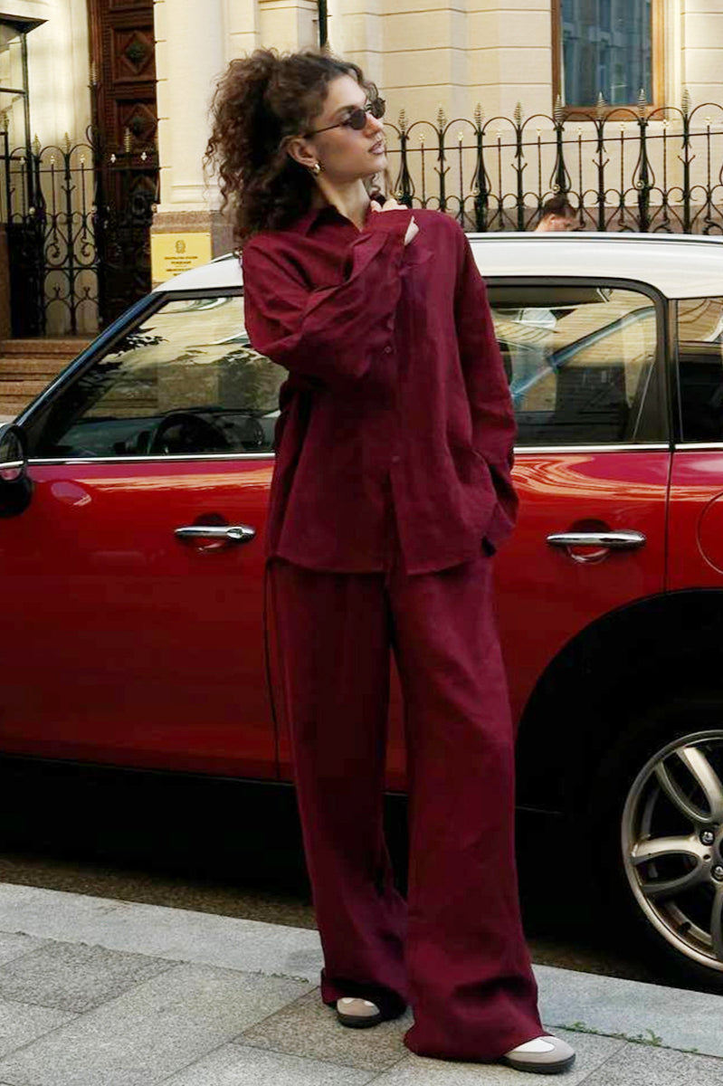 Cotton Loose Long Sleeve Blouse & Pants Set