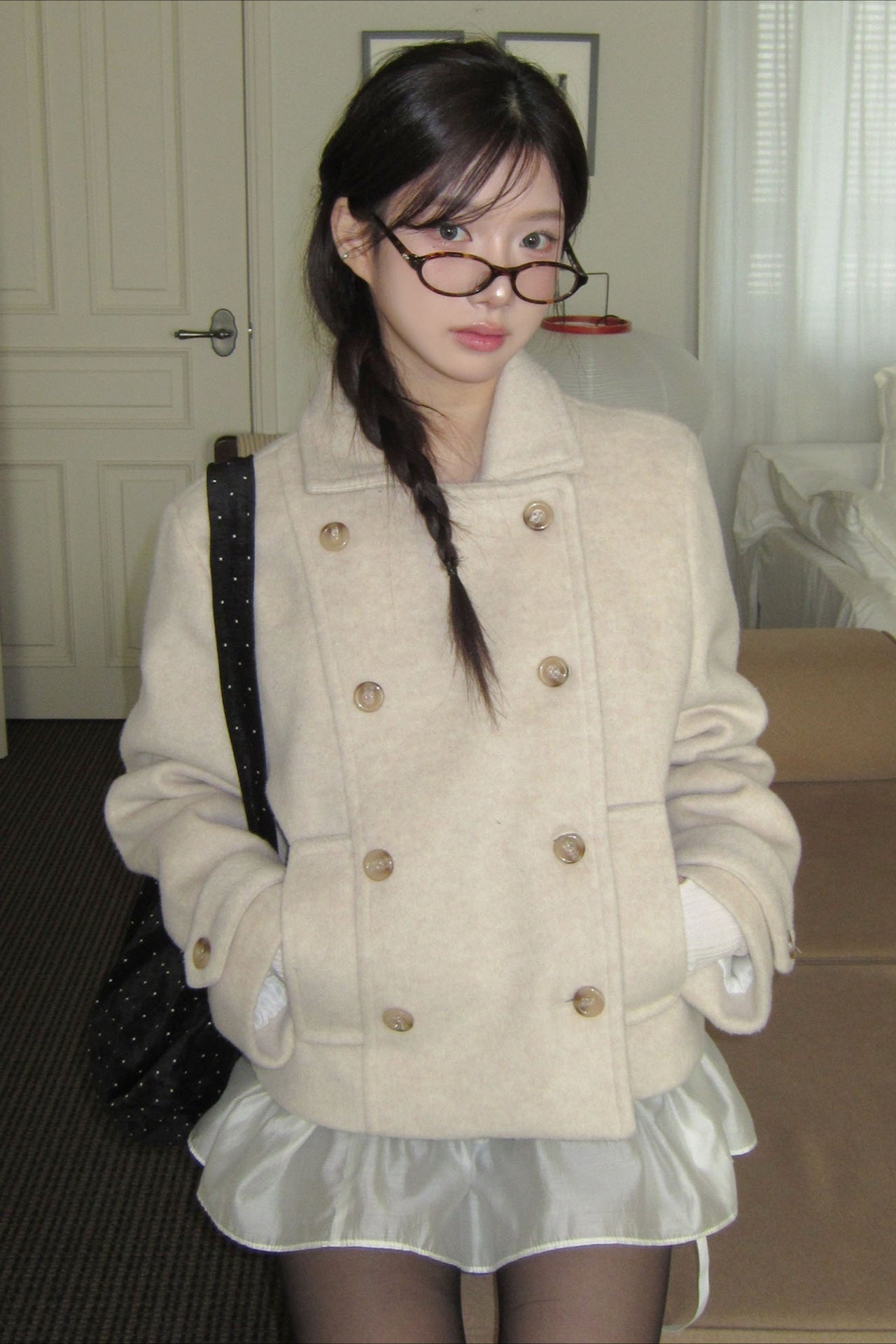 Vintage Fleece-Lined Wool Blend Short Coat for Stylish Comfort