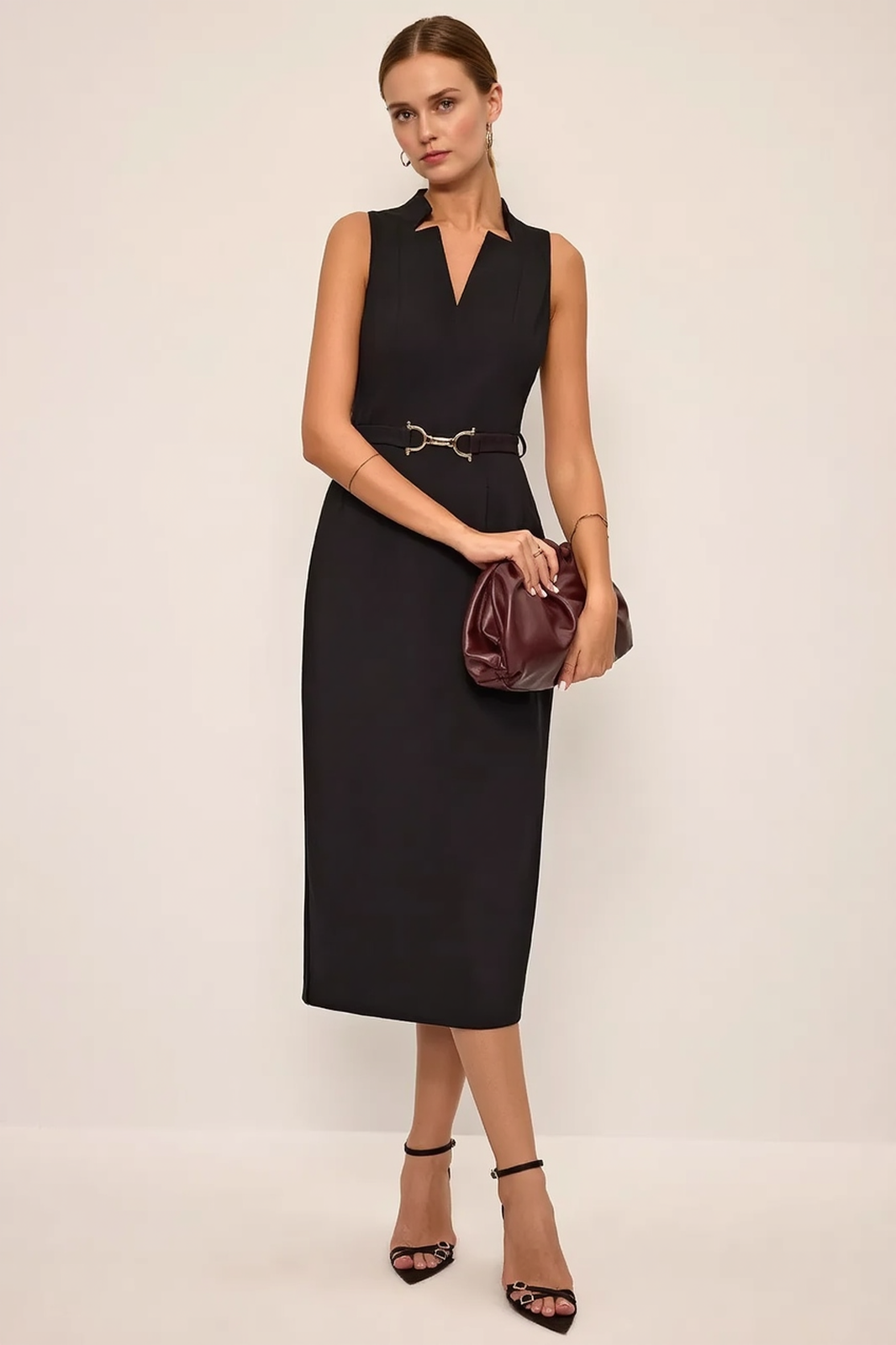 Buckle Waist Cinched Work Dress
