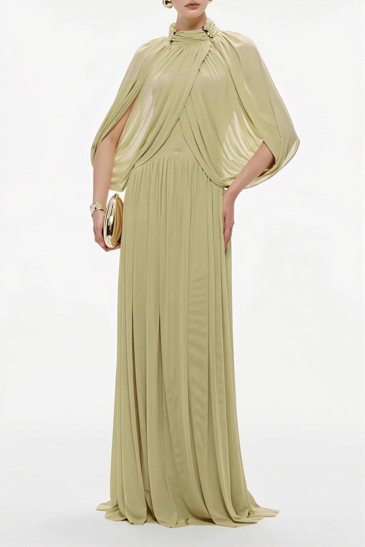 Chiffon Cape Sleeve High Neck Maxi Gown 3