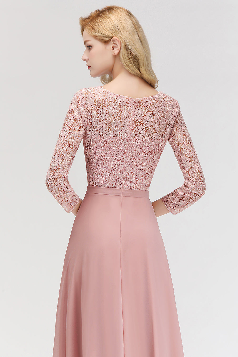 Elegant 3/4 Sleeves Lace Long Dusty Rose Bridesmaid dresses - Fashionpara