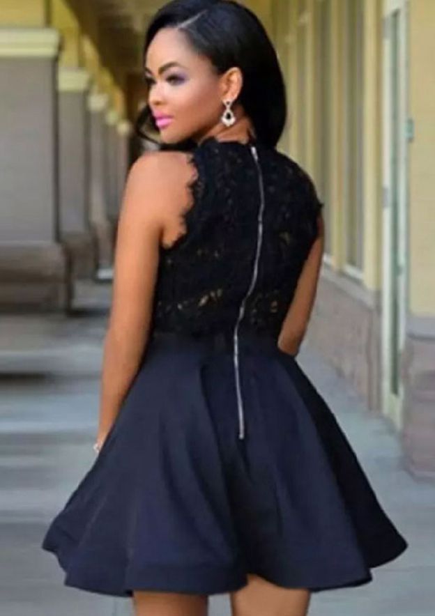 Elegant A-line Bateau Short Satin Homecoming Dress with Lace - Fashionpara